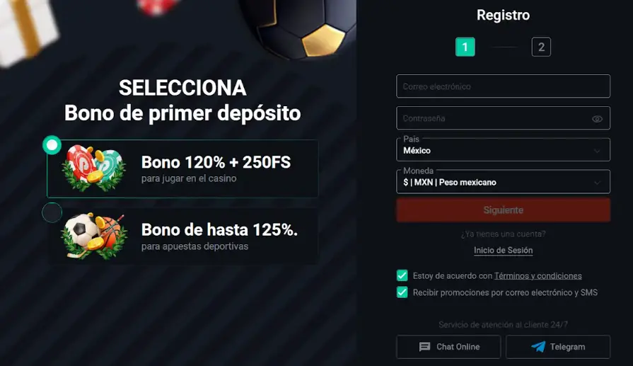 Formato de registro en Pin Up casino pinup registro casino Chile
