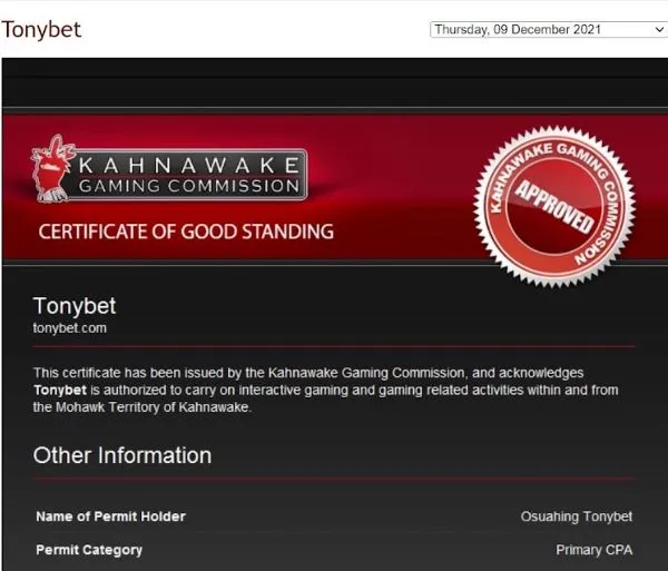 Desde su sitio TonyBet expone su certificación chile casinos seguros Tonybet