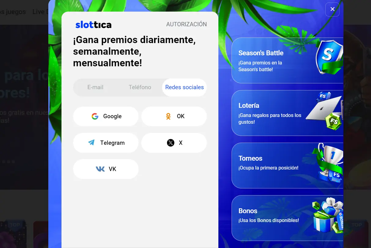 usa tus redes sociales en Slottica formulario registro